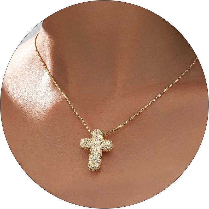Partm Gold Cross Necklace for Women 14K Plated Dainty Pendant Cross Chain Faith Crucifix Choker Baptism Necklace for Women Trendy Religious Jewelry Hypoallergenic - Image 1